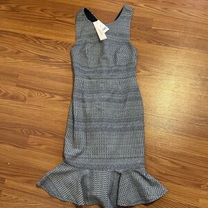 Banana Republic Navy Blue Jacquard Criss Cross Back Ruffle Hem Dress NWT Size 00